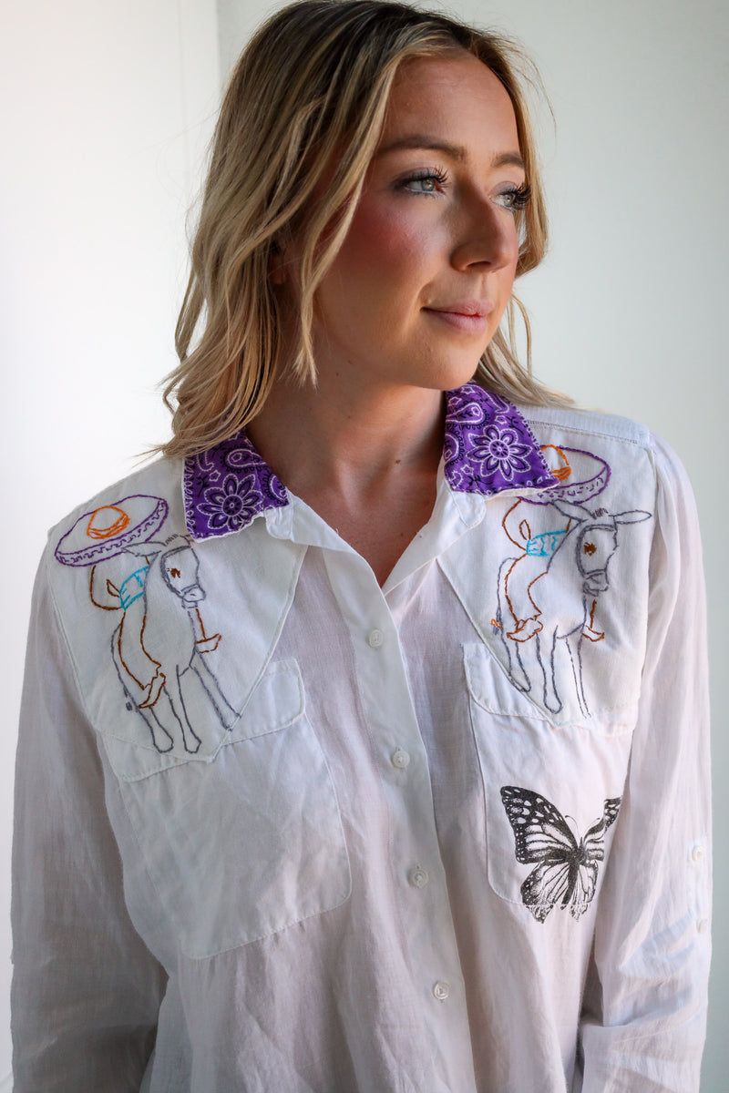 Totem Bucking Bronc and Butterfly Donkey Blouse