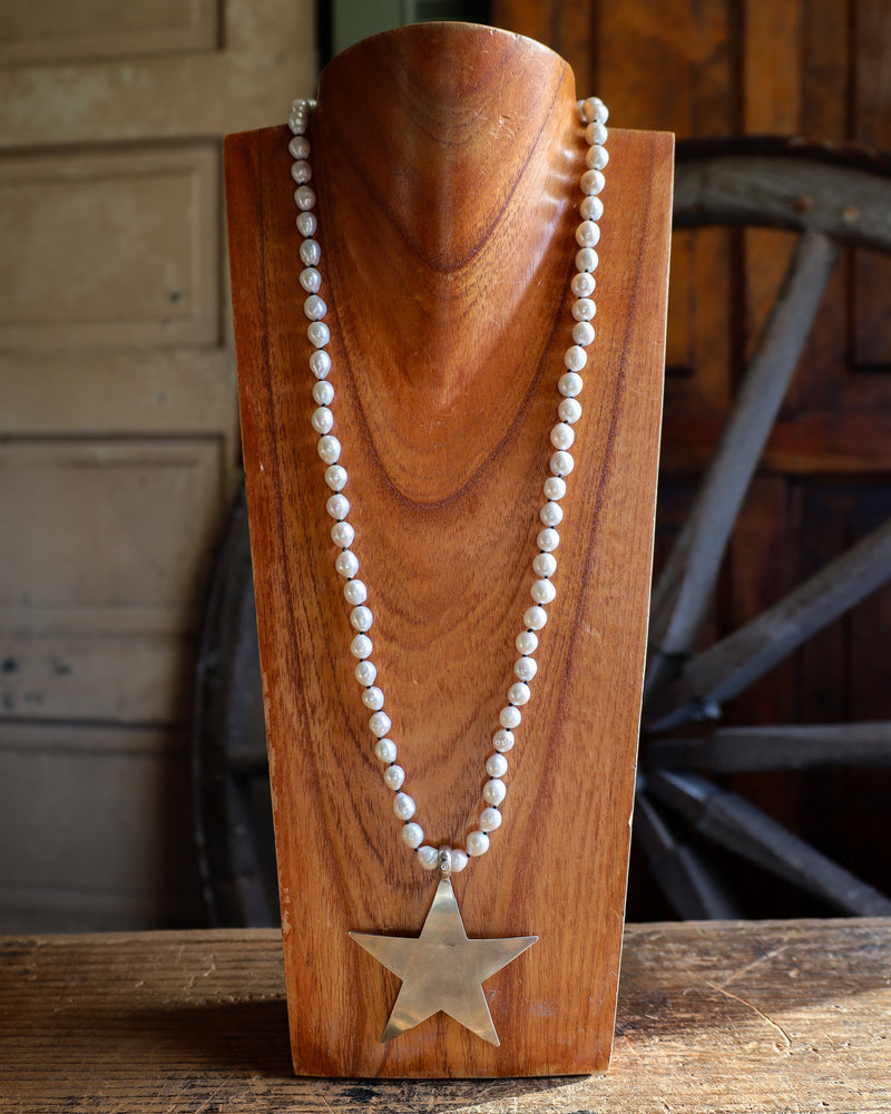 Love Tokens 28" Freshwater Pearls Sterling Silver Star Diamond Necklace