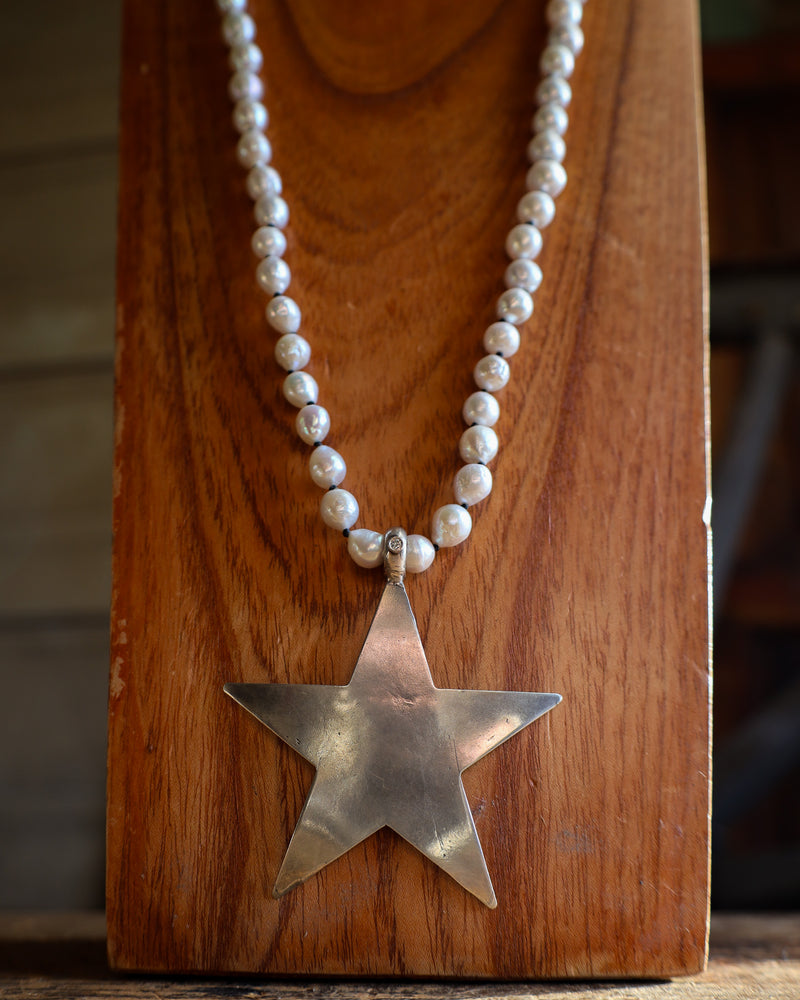 Love Tokens 28" Freshwater Pearls Sterling Silver Star Diamond Necklace