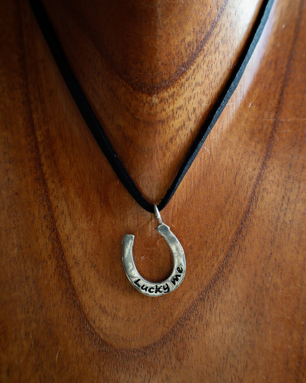 Love Tokens Lucky Me Horseshoe Black Leather Necklace 