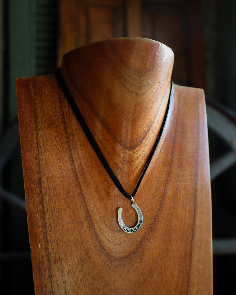 Love Tokens Lucky Me Horseshoe Black Leather Necklace 