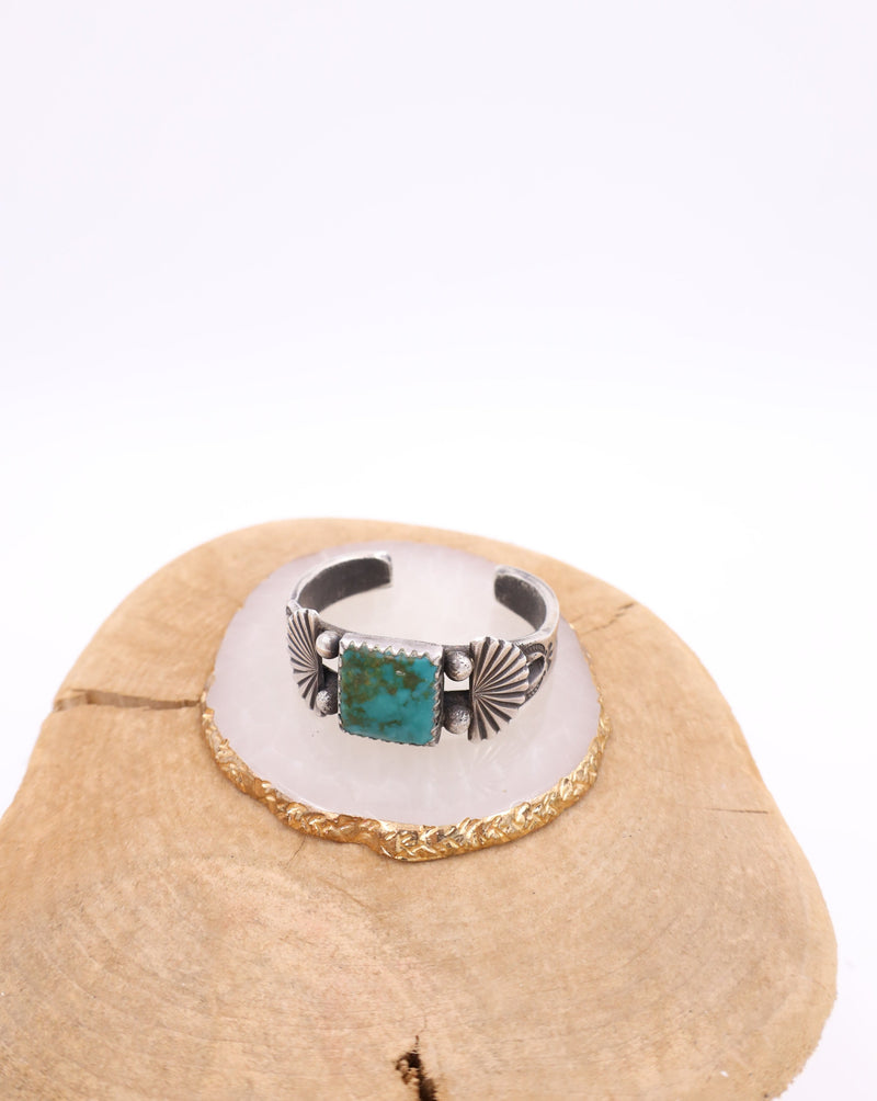 Peyote Bird Dark Turquoise Sterling Silver Fan Jock F Cuff 