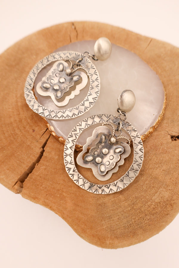 Stamped Round Butterfly Dangle Earring