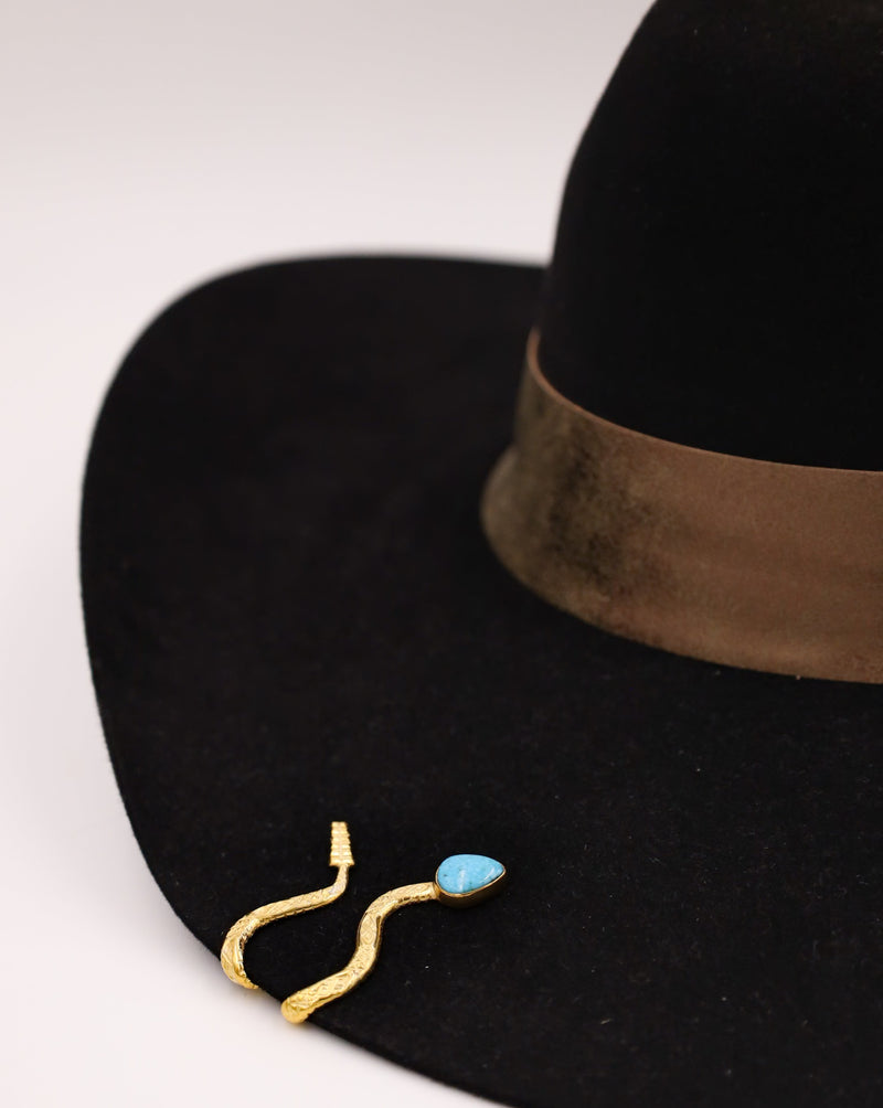 Gold snake hat pin with turquoise as a head