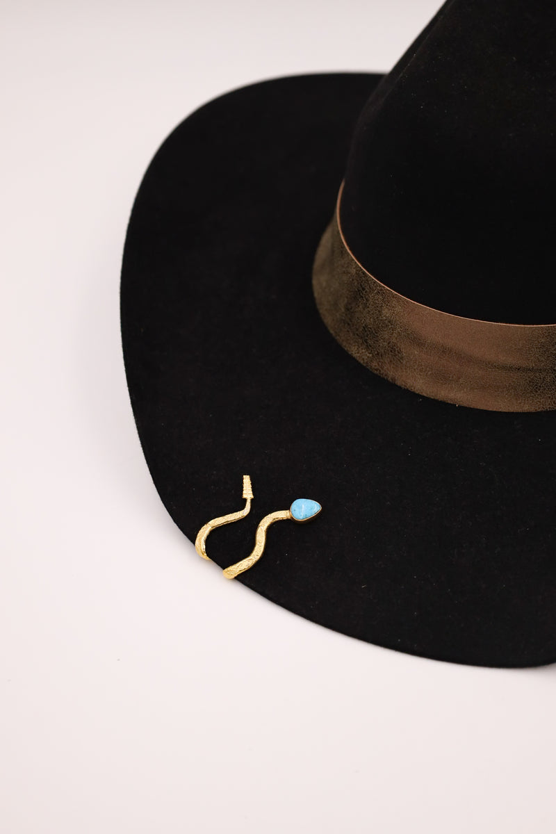 Gold snake hat pin with turquoise as a head