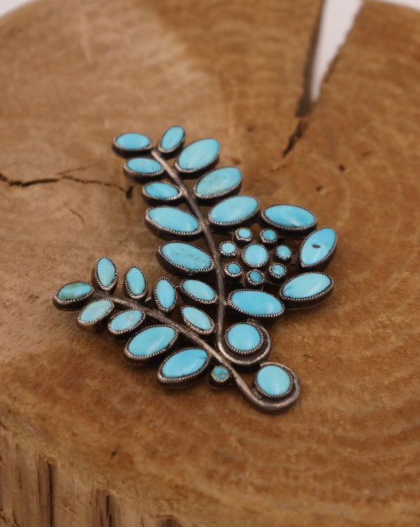 PEYOTE BIRD TURQUOISE LEAF AND FLOWER VINTAGE 1950'S SCATTER PIN