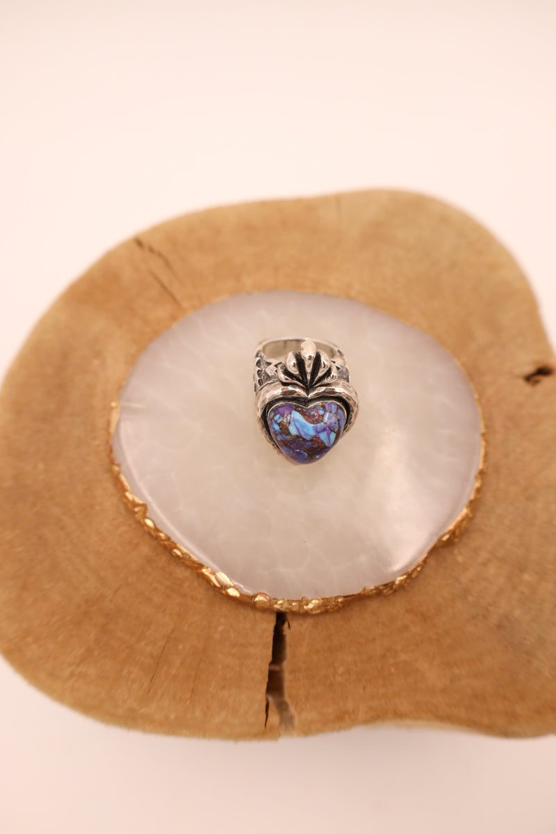 DIAN MALOUF SACRED HEART WITH PURPLE MOJAVE RING- SIZE 7
