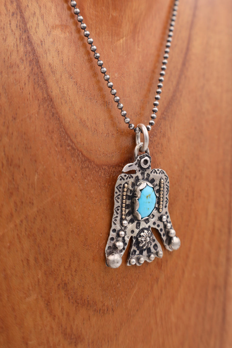 Small Thunderbird 14K Turquoise Necklace 