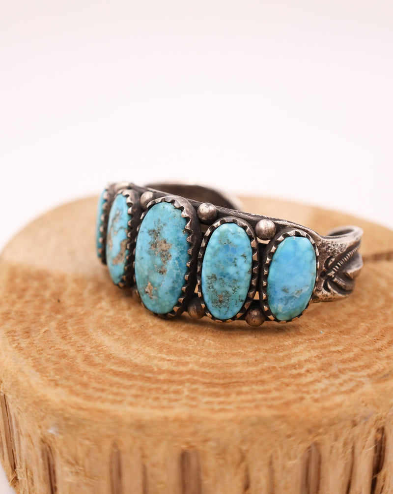 PEYOTE BIRD 5 TURQUOISE OVALS CUFF