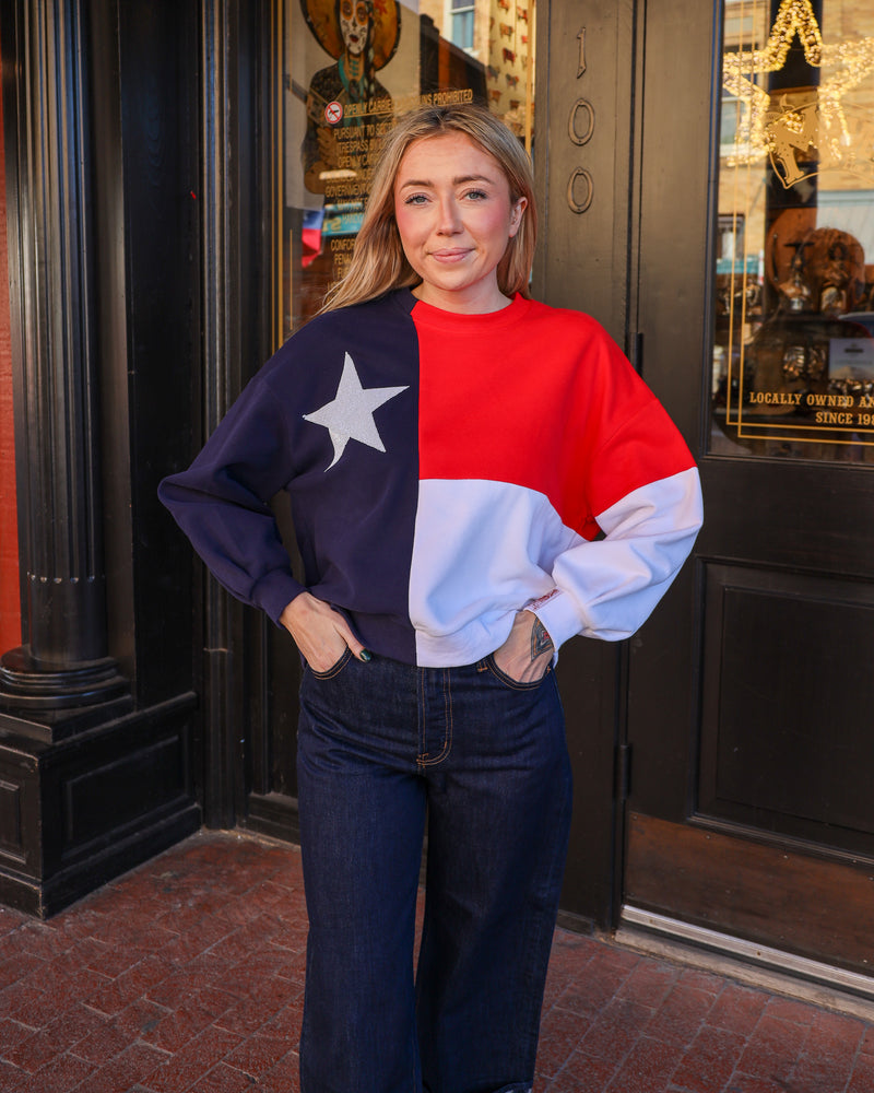 QUEEN OF SPARKLES TEXAS FLAG SWEATSHIRT