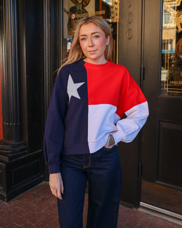 QUEEN OF SPARKLES TEXAS FLAG SWEATSHIRT