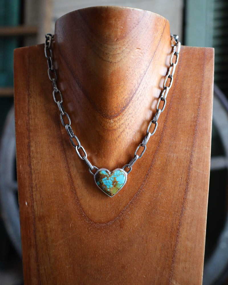 Love Tokens Large 25CT Kingman Turquoise Heart Chain Necklace