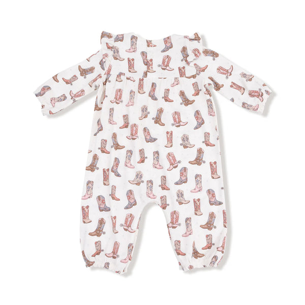 Angel Dear Cowboy Boot Ruffle Sleeve Romper
