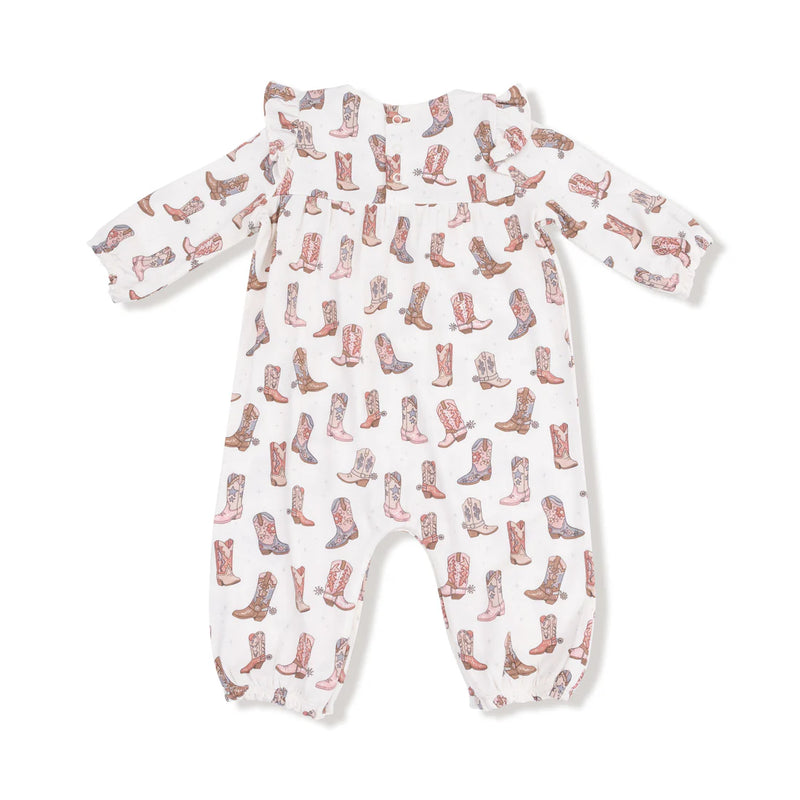 Angel Dear Cowboy Boot Ruffle Sleeve Romper