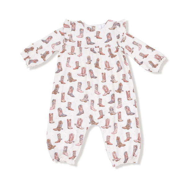 Angel Dear Cowboy Boot Ruffle Sleeve Romper