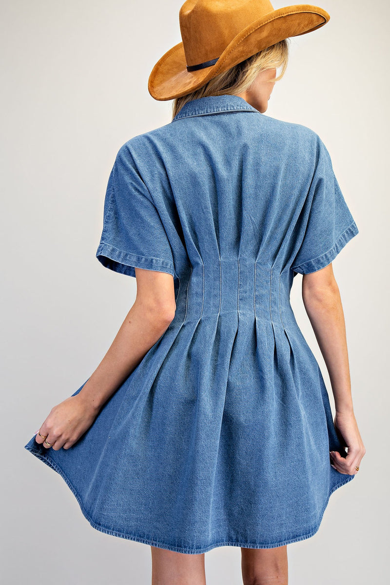 denim dress with pleats EESOME Pleated Mini Button Down L / #miamifashion Red Bodycon Dresses - Size:60L Elevate your summer essentials