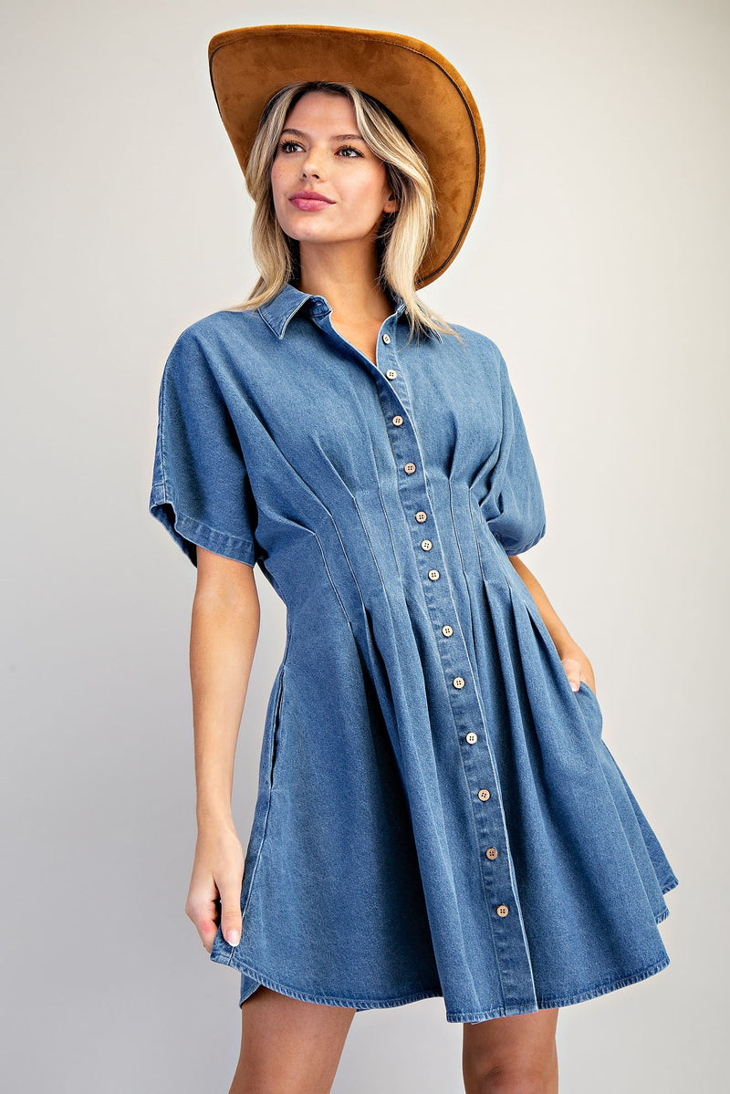 button down dress mini EESOME Pleated L / DENIM Dress Type Pink Shimmer Long Gown Color:Brown Drawers/Black Frame SCHL006894