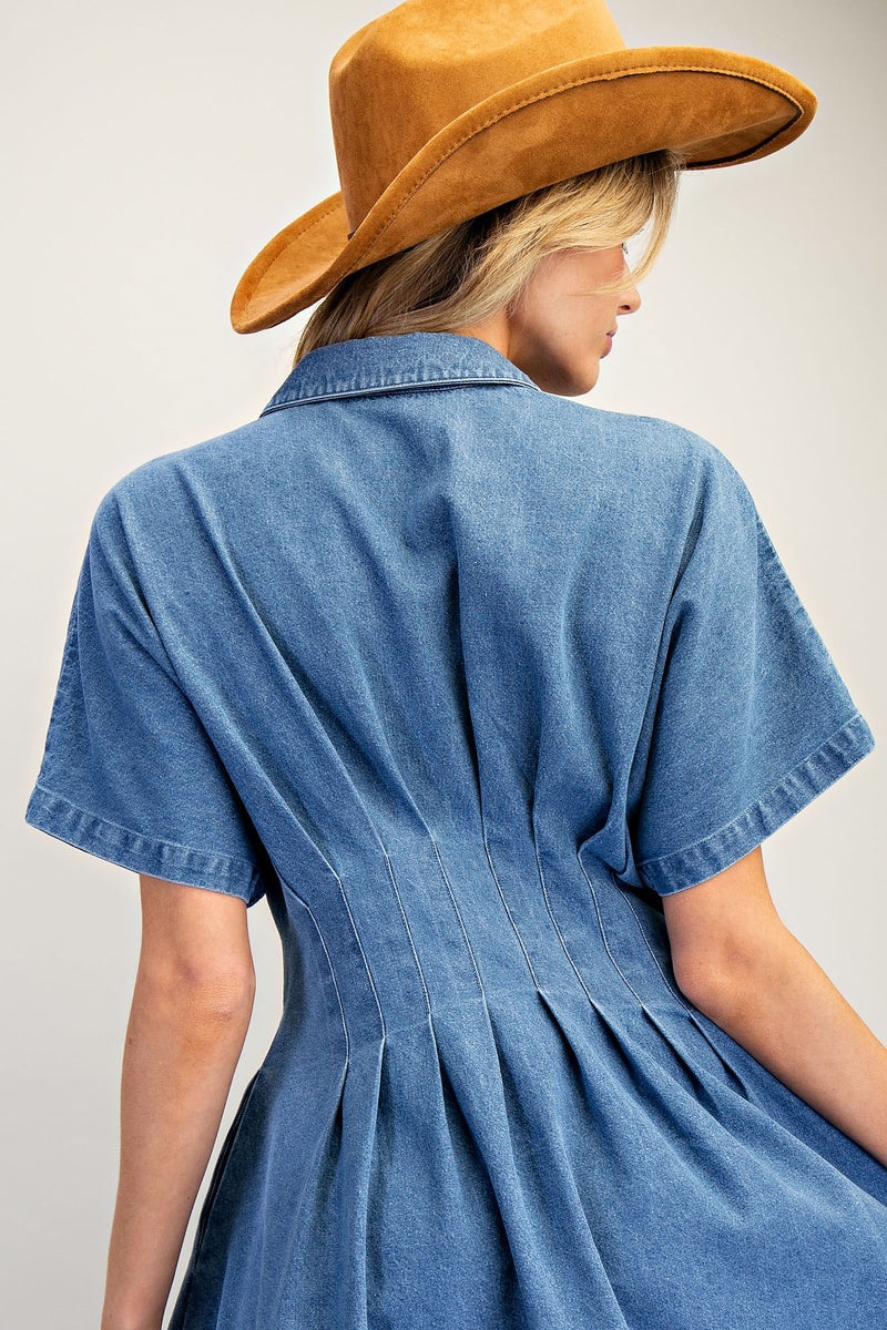 pleated denim dress EESOME Mini Button Down L / BF22-DRESS Effortless style meets practical Polka Dot Vestido Wrap Color:Ivory/Champagne