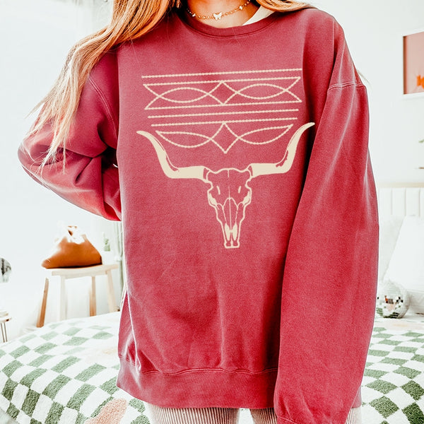 Lala Sista Western Stitch with Cowskull Graphic Sweatshirt