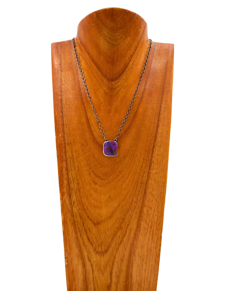 PURPLE SPINY OYSTER SQUARE STONE NECKLACE
