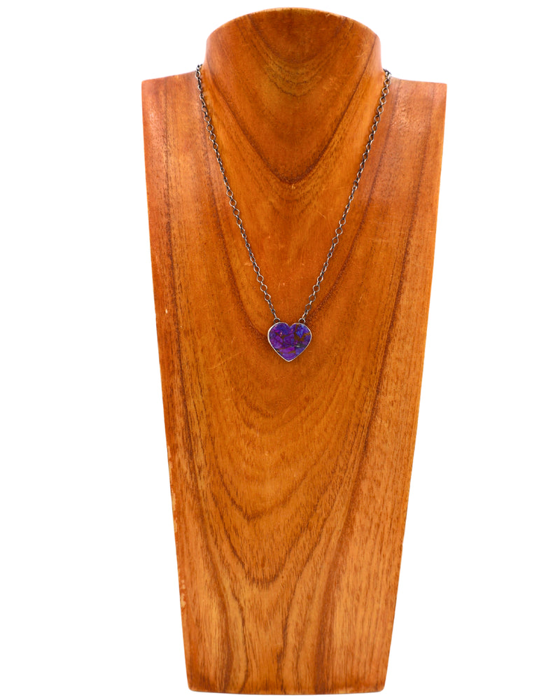 PURPLE SPINY OYSTER HEART ON CHAIN NECKLACE
