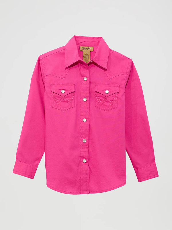 Wrangler Girl's Long Sleeve Solid Western Snap Shirt