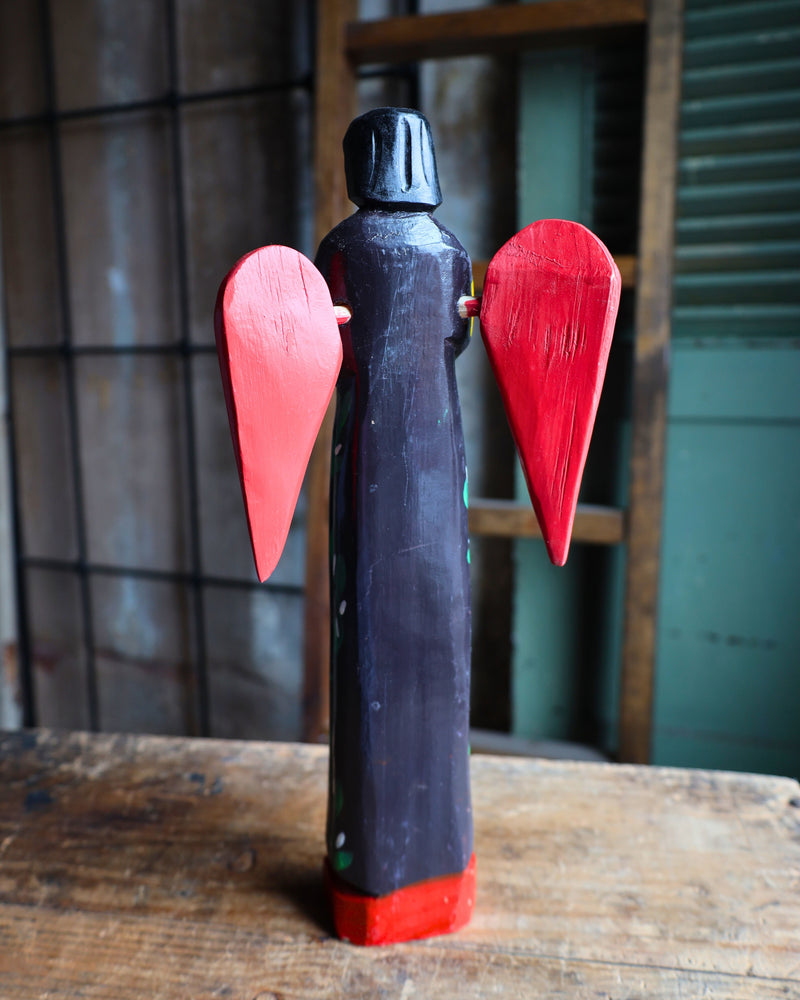 WOODEN PAINTED ANGEL- BLACK