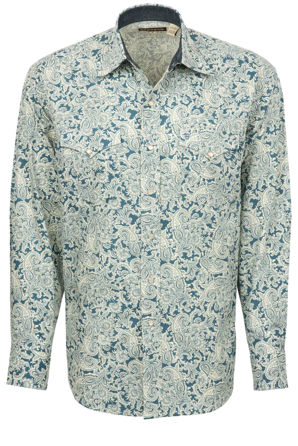 Stetson Tonal Paisley Snap Front Shirt - Blue