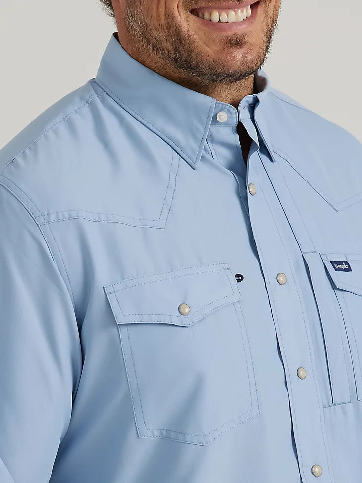 WRANGLER PERFORMANCE SNAP LONG SLEEVE SOLID SHIRT- NEUTRAL BLUE