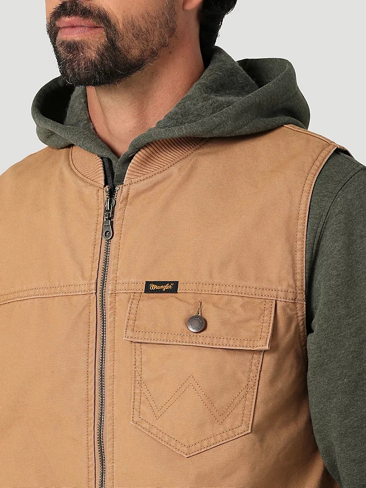 WRANGLER MEN'S QUILT LINED RANCHER VEST IN TOBACCO BROWN