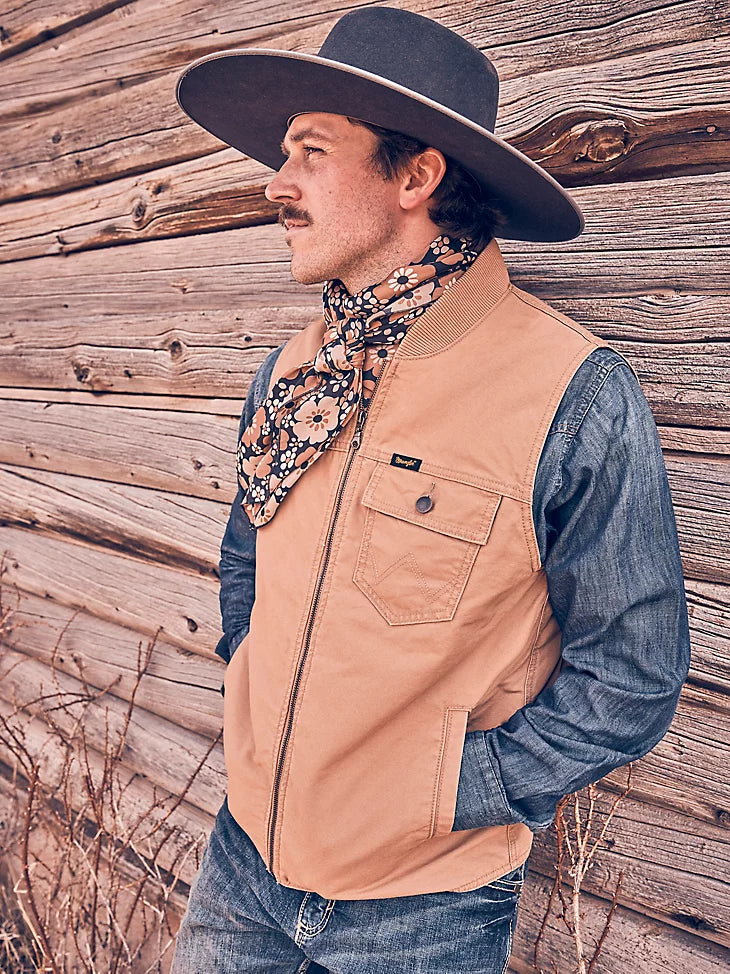WRANGLER MEN'S QUILT LINED RANCHER VEST IN TOBACCO BROWN