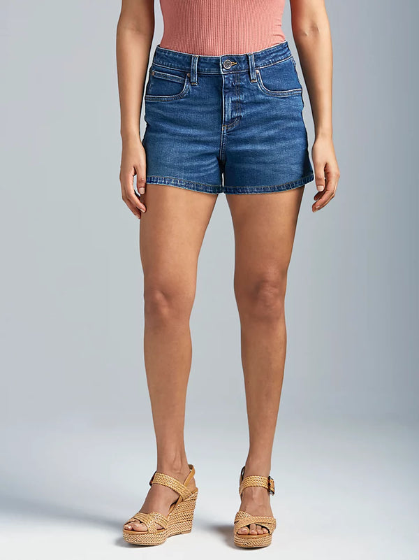 Woman wearing denim shorts