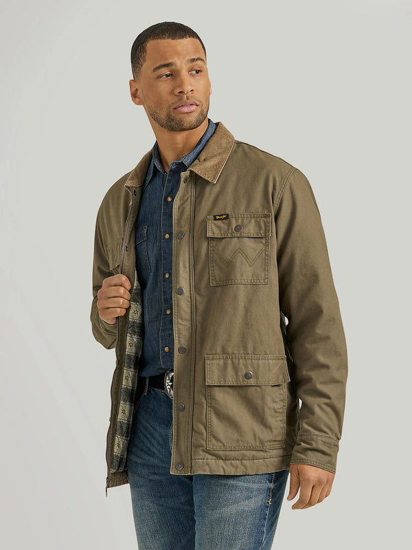 Wrangler Western Lined Cord Collar Zip Barn Coat in Mountainview