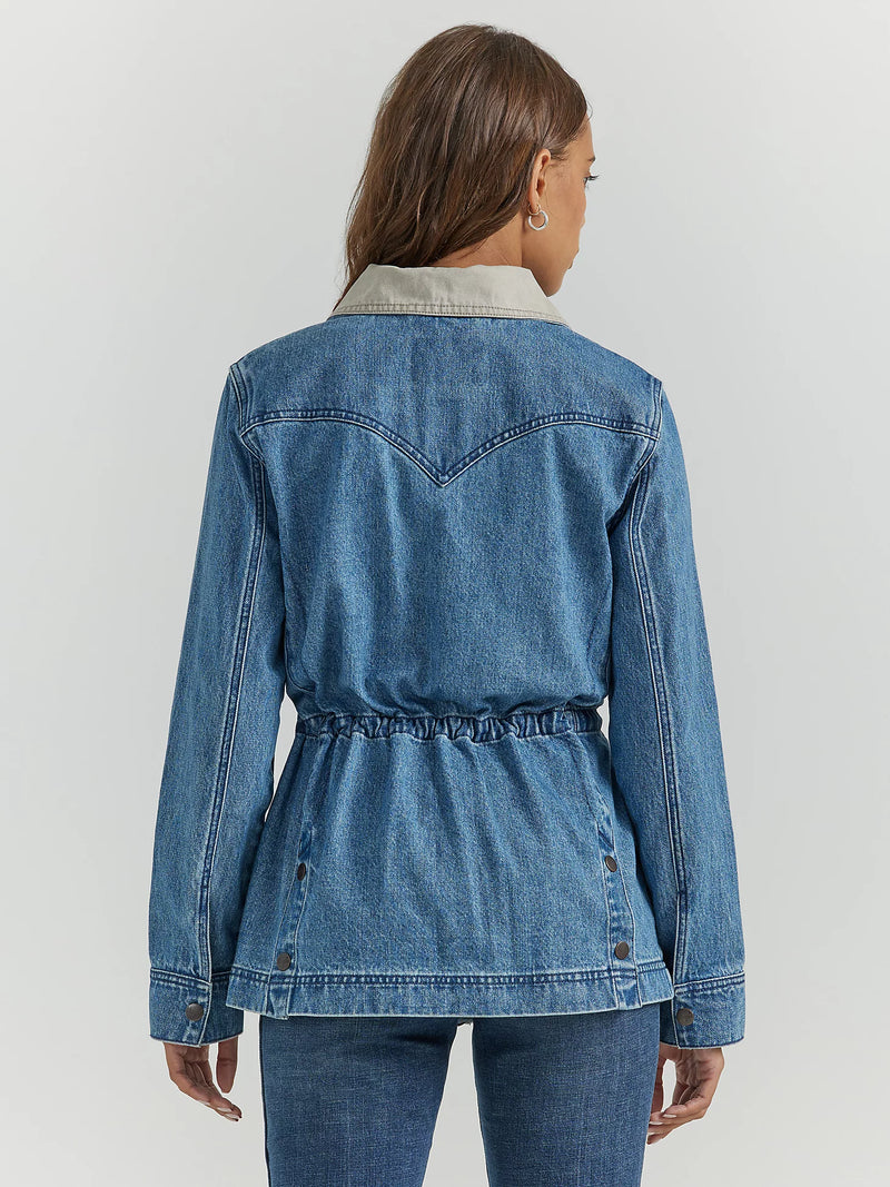 Wrangler Unlined Canvas Collar Barn Jacket in Denim