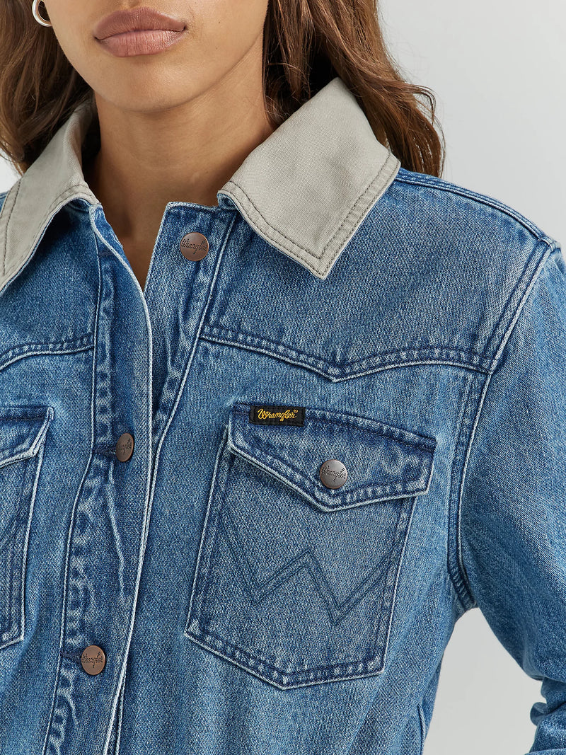 Wrangler Unlined Canvas Collar Barn Jacket in Denim