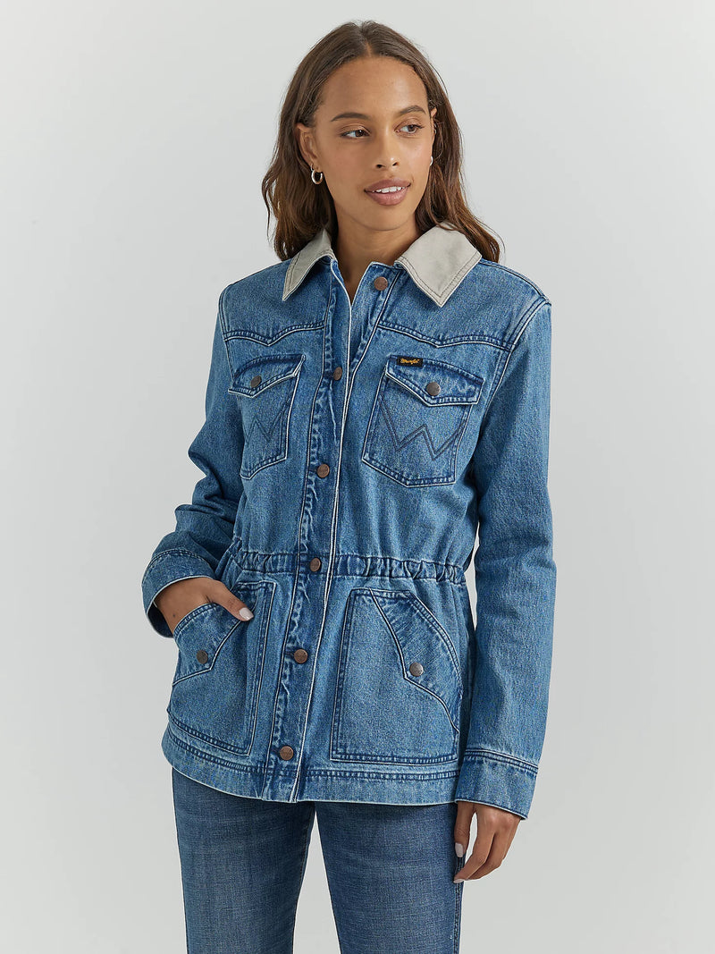 Wrangler Unlined Canvas Collar Barn Jacket in Denim