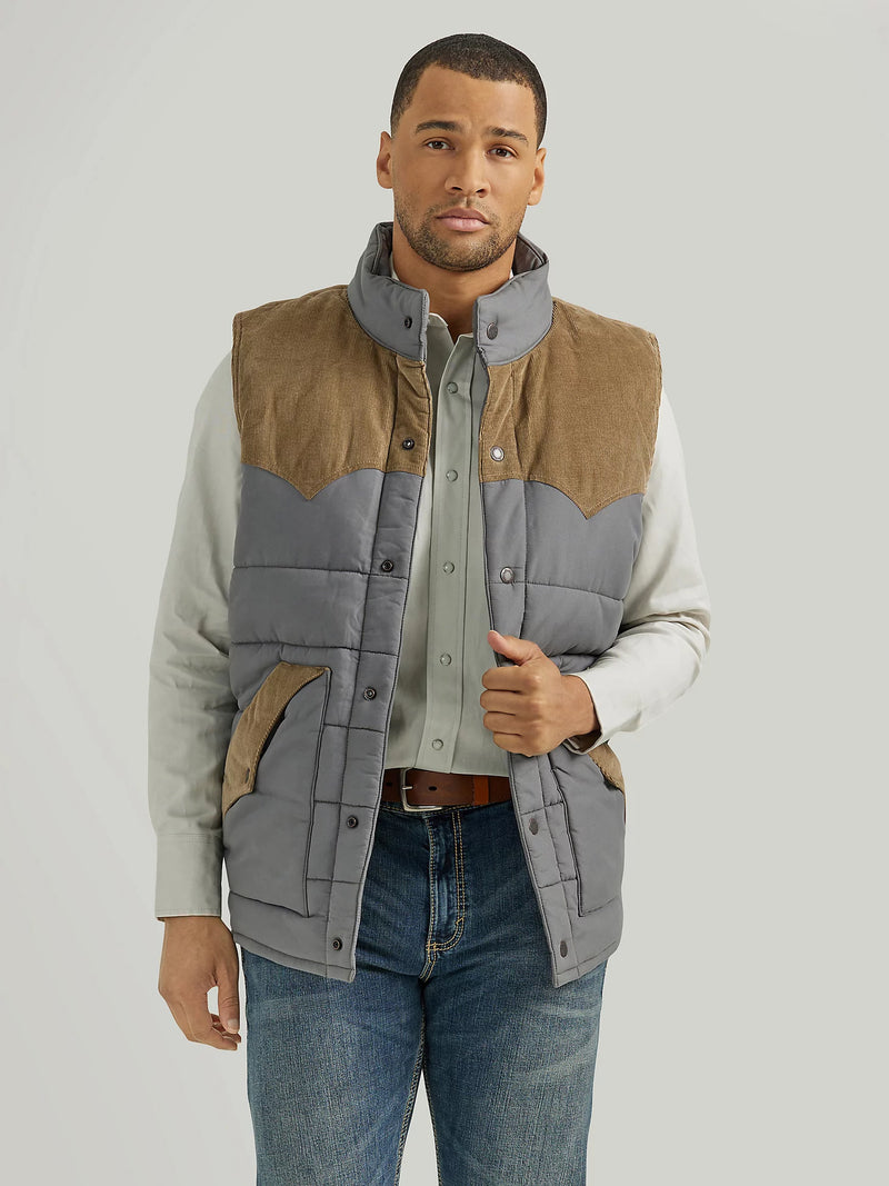 Wrangler Corduroy Yoke Puffer Vest in Fence Post