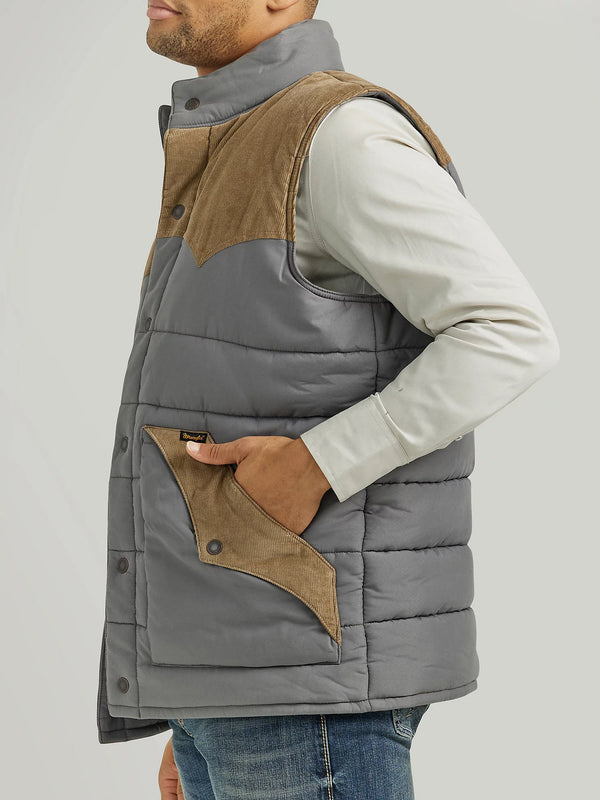 Wrangler Corduroy Yoke Puffer Vest in Fence Post