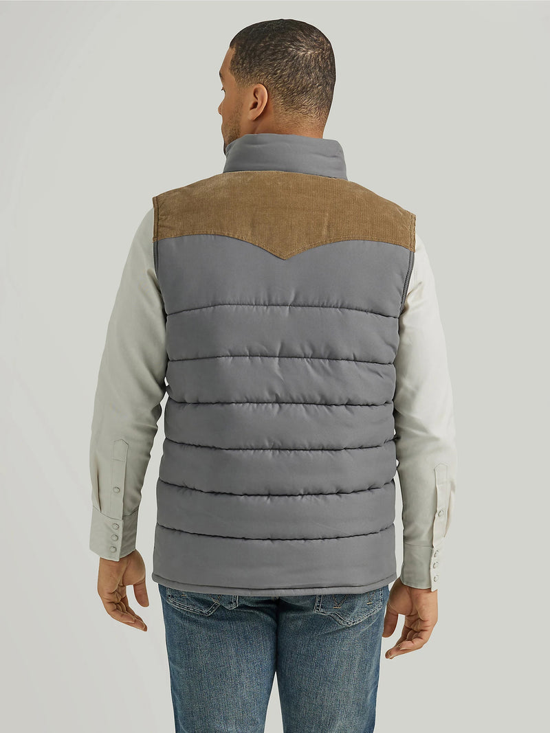 Wrangler Corduroy Yoke Puffer Vest in Fence Post