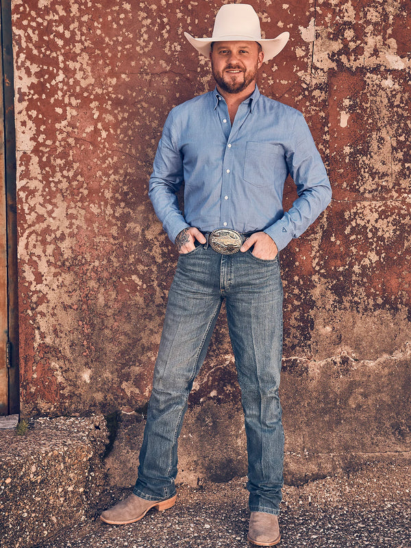 Wrangler Cody Johnson One Pocket Button Down Shirt in Blue Diamonds