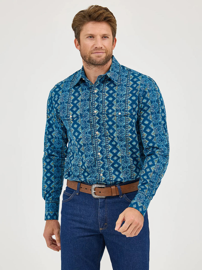 Wrangler Checotah® Long Sleeve Western Snap Printed Shirt