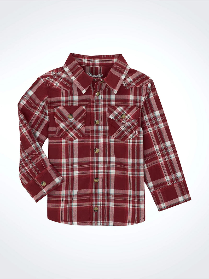 Wrangler Little Boy Long Sleeve Snap Front Plaid Western Shirt