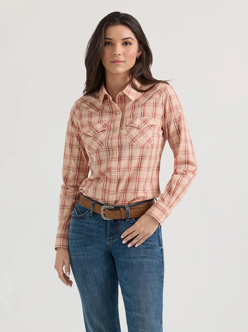 Wrangler Essential Long Sleeve Plaid Western Snap Top