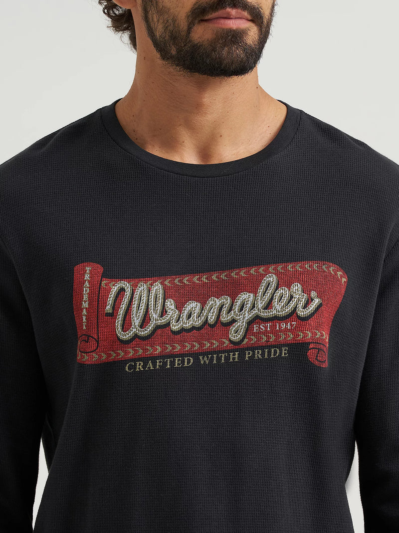 Black sweatshirt with Wrangler logo and text on a plain background