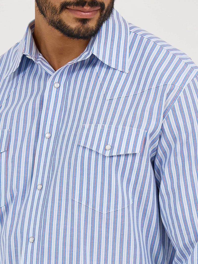 Wrangler Wrinkle Resist Long Sleeve Western Snap Stripe Shirt