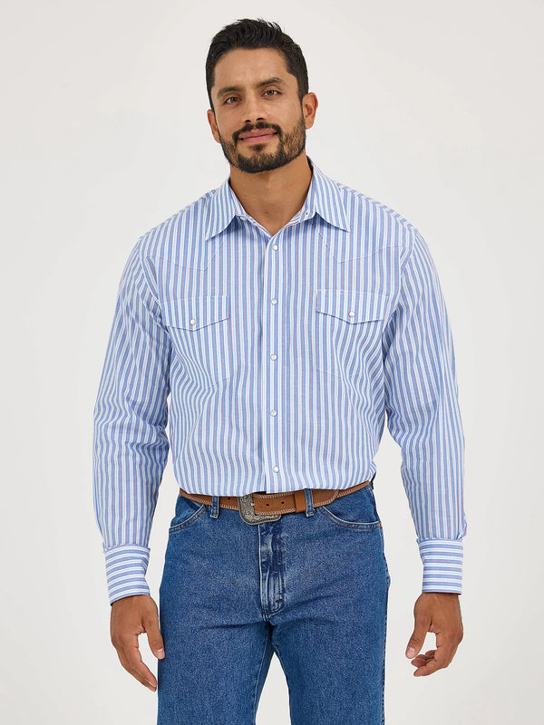 Wrangler Wrinkle Resist Long Sleeve Western Snap Stripe Shirt