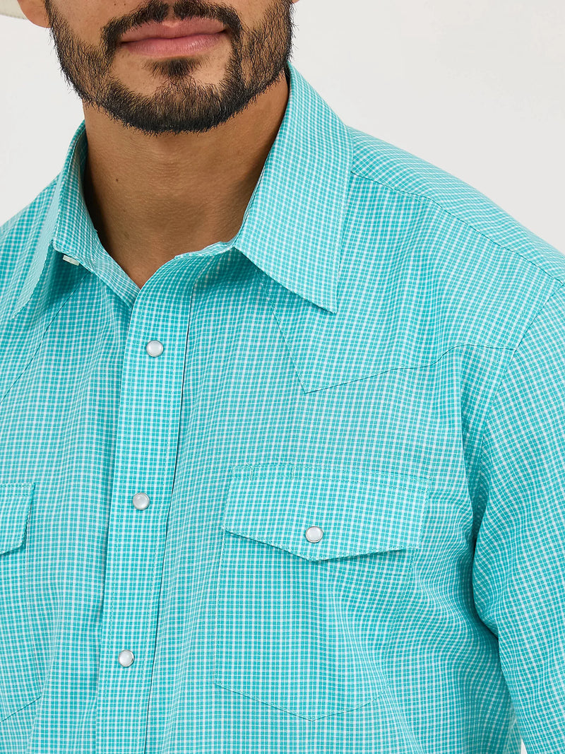 Wrangler Wrinkle Resist Short Sleeve Western Snap Plaid Shirt