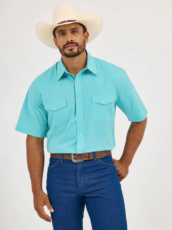 Wrangler Wrinkle Resist Short Sleeve Western Snap Plaid Shirt