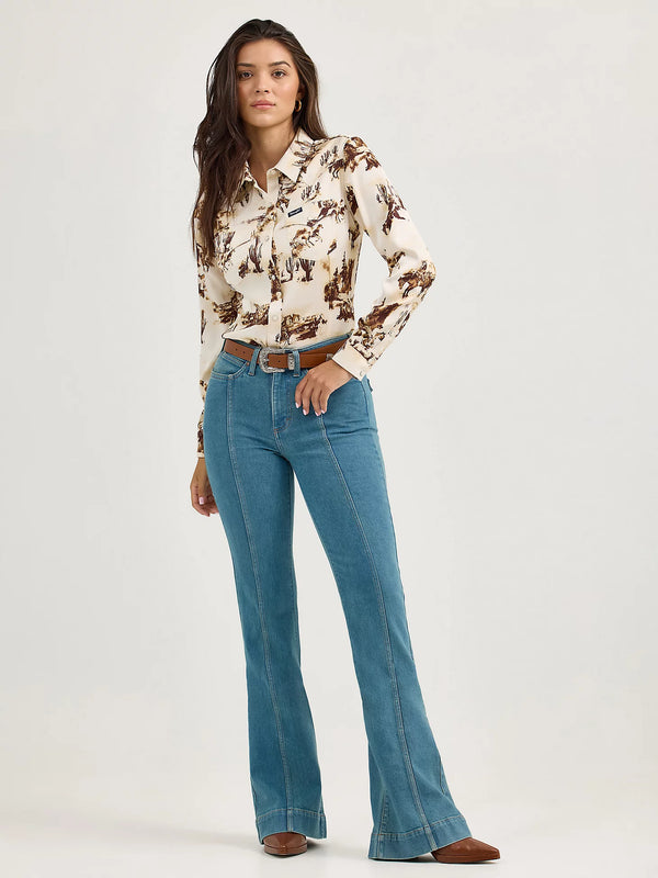 Wrangler Bold Bucking Cowboy Western Snap Shirt