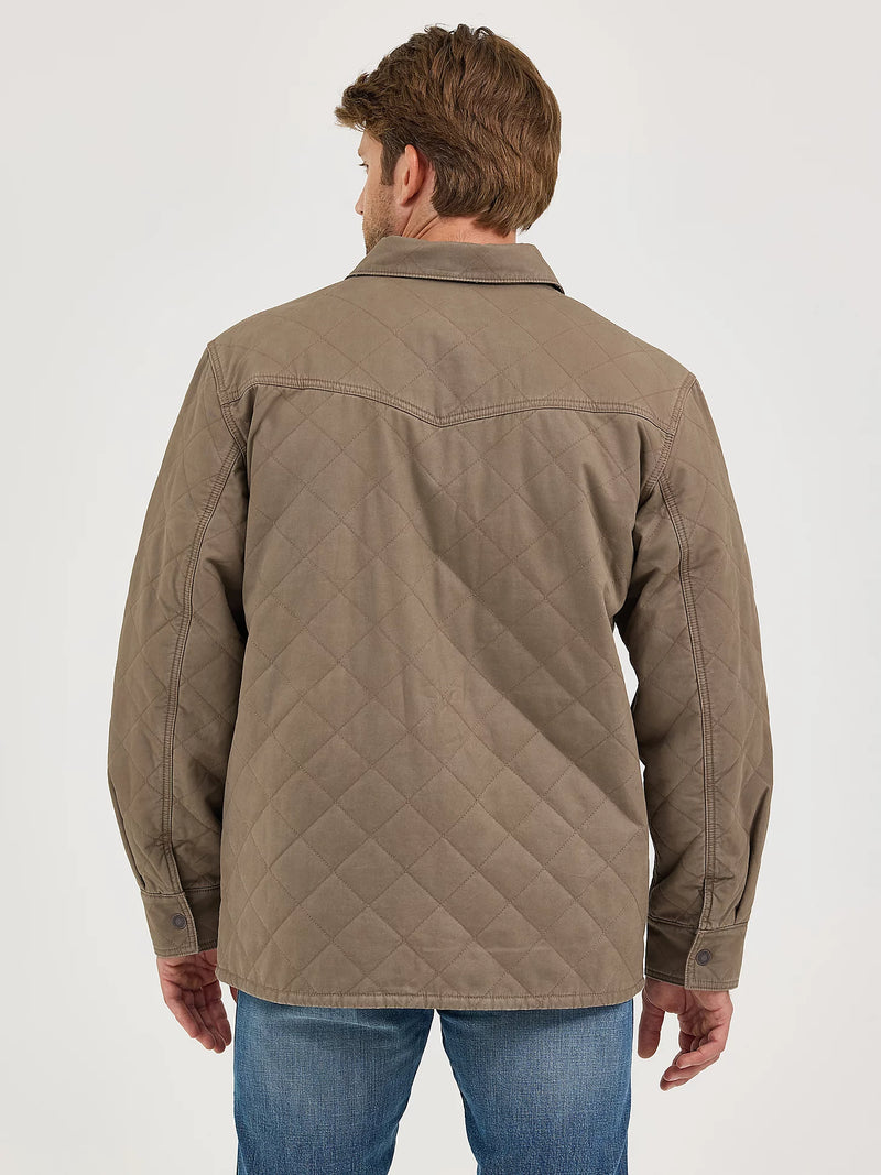 Man wearing a quilted jacket on a white background